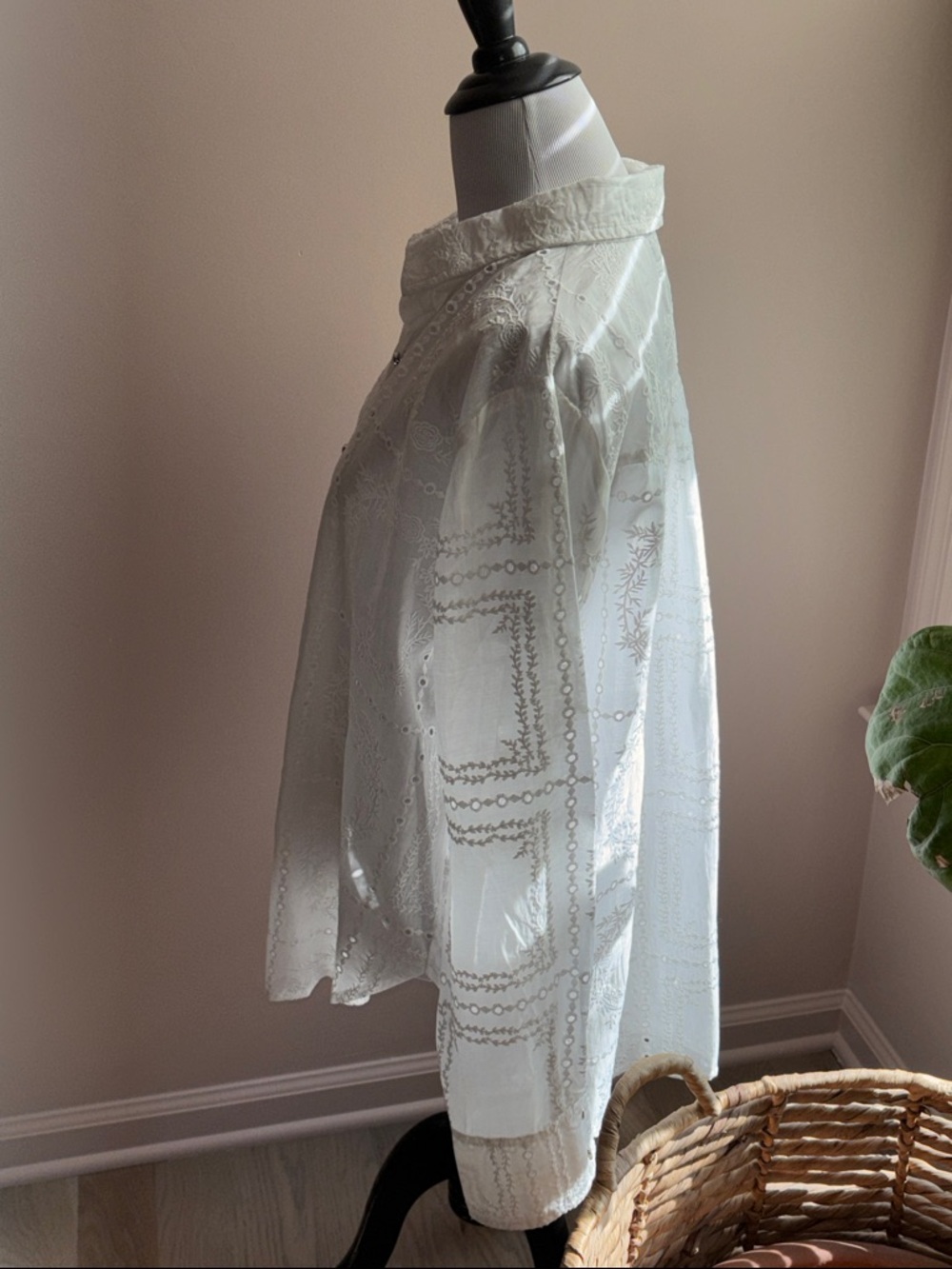 Calypso St. Barth White Sheer Embroidered Eyelet Blouse Cotton Voile MSRP $325 - Picture 4 of 10